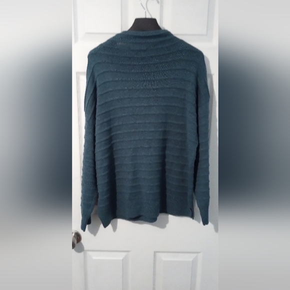 Christopher & Banks Blue Crew Neck Sweater with Textured Ribbing - Picture 3 of 3
